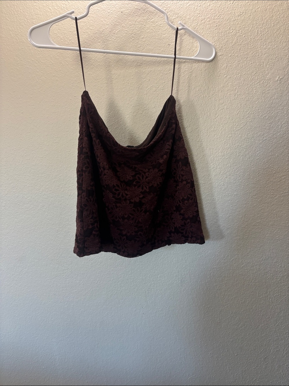 Spaghetti Strap Lace Mini Skirt in Dark Brown